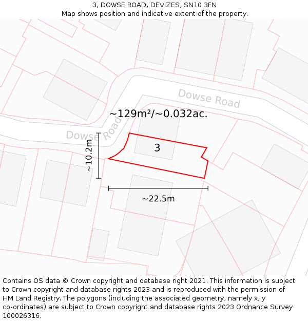 3, DOWSE ROAD, DEVIZES, SN10 3FN: Plot and title map