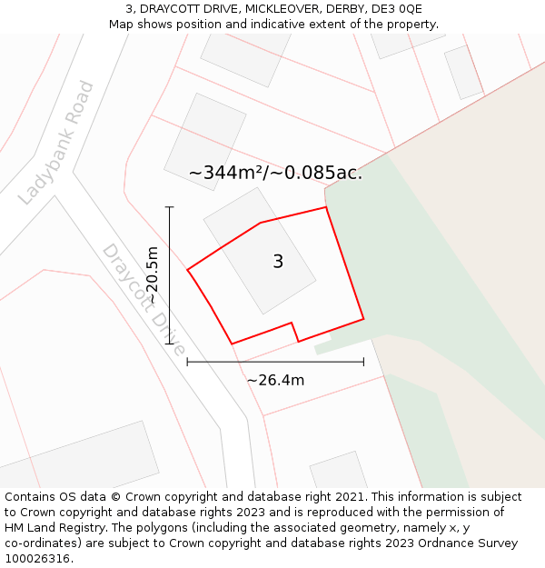3, DRAYCOTT DRIVE, MICKLEOVER, DERBY, DE3 0QE: Plot and title map