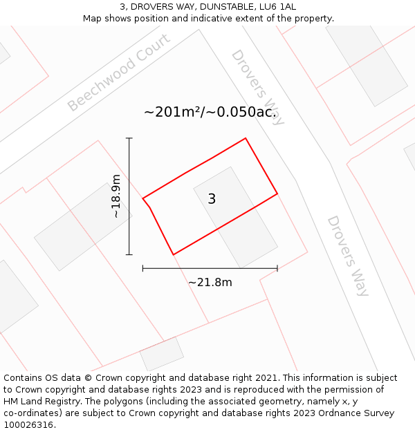 3, DROVERS WAY, DUNSTABLE, LU6 1AL: Plot and title map