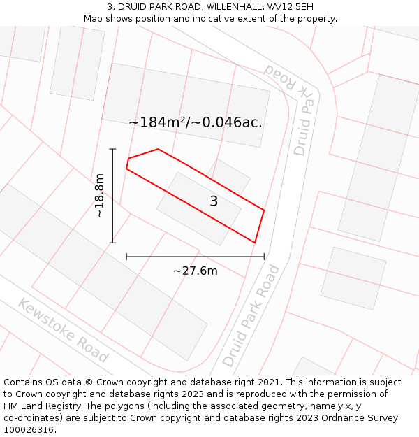 3, DRUID PARK ROAD, WILLENHALL, WV12 5EH: Plot and title map