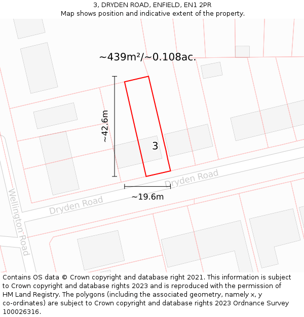 3, DRYDEN ROAD, ENFIELD, EN1 2PR: Plot and title map