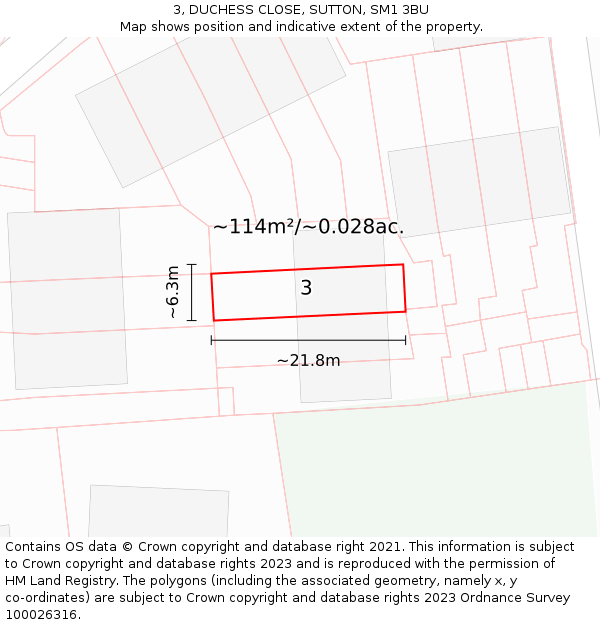 3, DUCHESS CLOSE, SUTTON, SM1 3BU: Plot and title map
