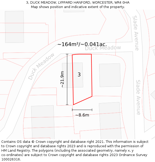 3, DUCK MEADOW, LYPPARD HANFORD, WORCESTER, WR4 0HA: Plot and title map