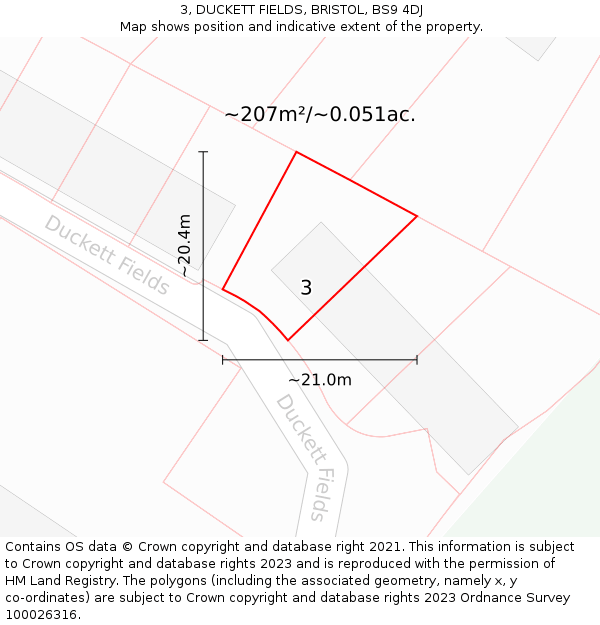 3, DUCKETT FIELDS, BRISTOL, BS9 4DJ: Plot and title map