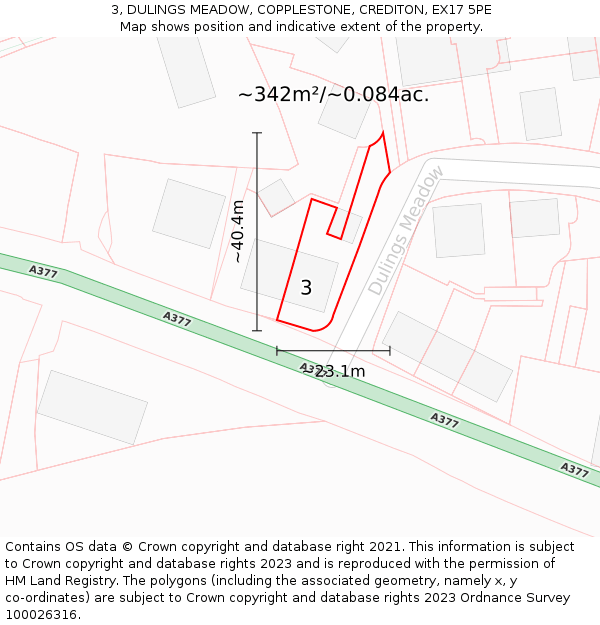 3, DULINGS MEADOW, COPPLESTONE, CREDITON, EX17 5PE: Plot and title map