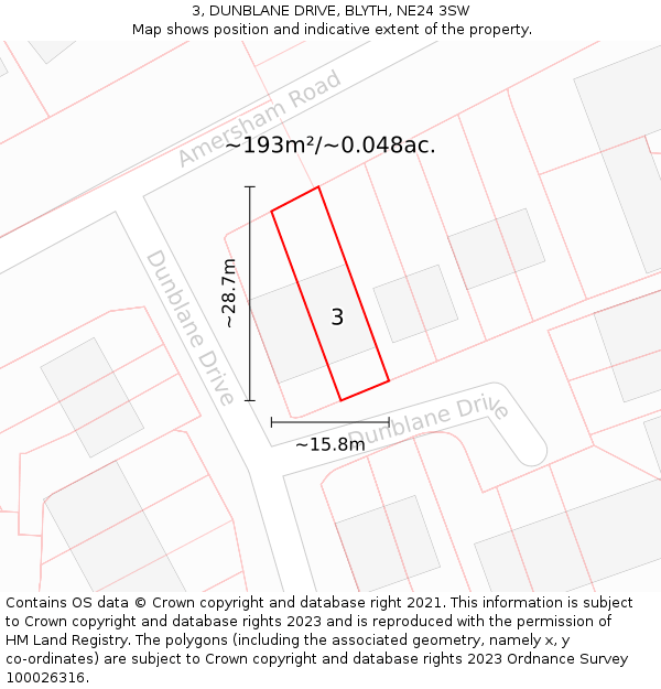 3, DUNBLANE DRIVE, BLYTH, NE24 3SW: Plot and title map