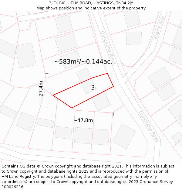 3, DUNCLUTHA ROAD, HASTINGS, TN34 2JA: Plot and title map