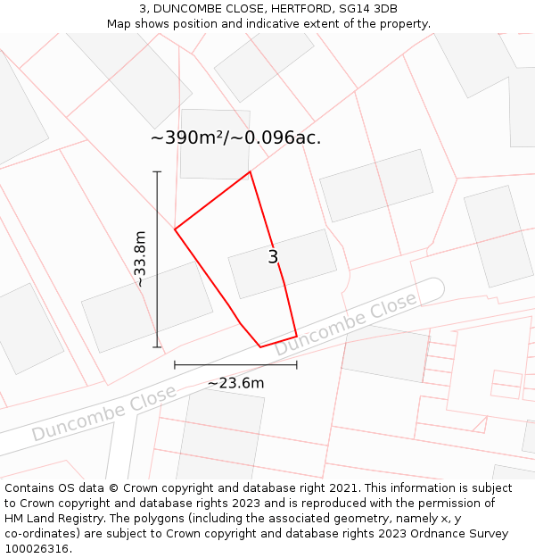 3, DUNCOMBE CLOSE, HERTFORD, SG14 3DB: Plot and title map