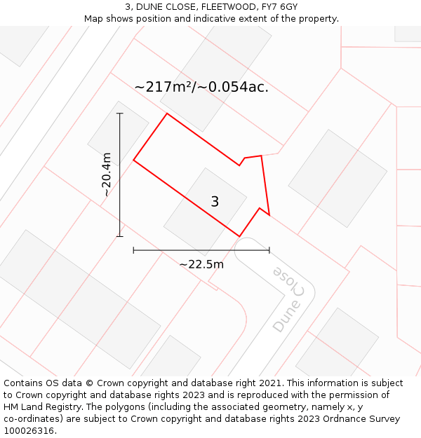 3, DUNE CLOSE, FLEETWOOD, FY7 6GY: Plot and title map
