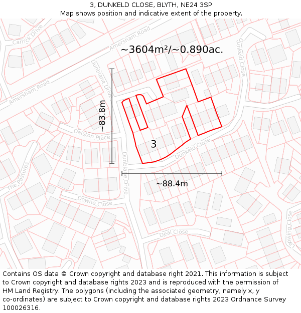 3, DUNKELD CLOSE, BLYTH, NE24 3SP: Plot and title map