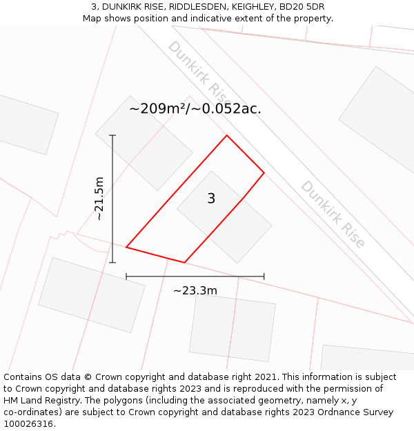3, DUNKIRK RISE, RIDDLESDEN, KEIGHLEY, BD20 5DR: Plot and title map
