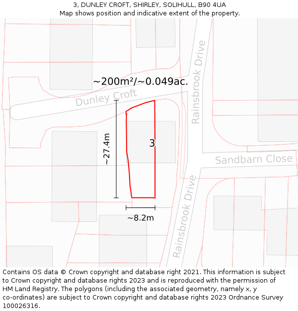 3, DUNLEY CROFT, SHIRLEY, SOLIHULL, B90 4UA: Plot and title map