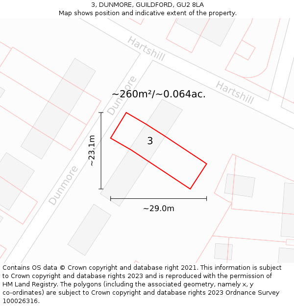 3, DUNMORE, GUILDFORD, GU2 8LA: Plot and title map