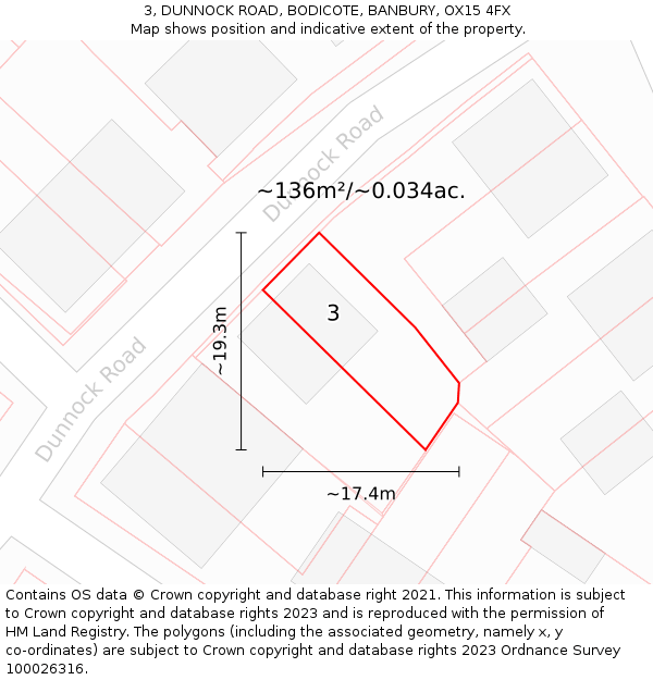 3, DUNNOCK ROAD, BODICOTE, BANBURY, OX15 4FX: Plot and title map