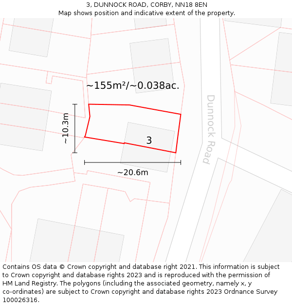 3, DUNNOCK ROAD, CORBY, NN18 8EN: Plot and title map