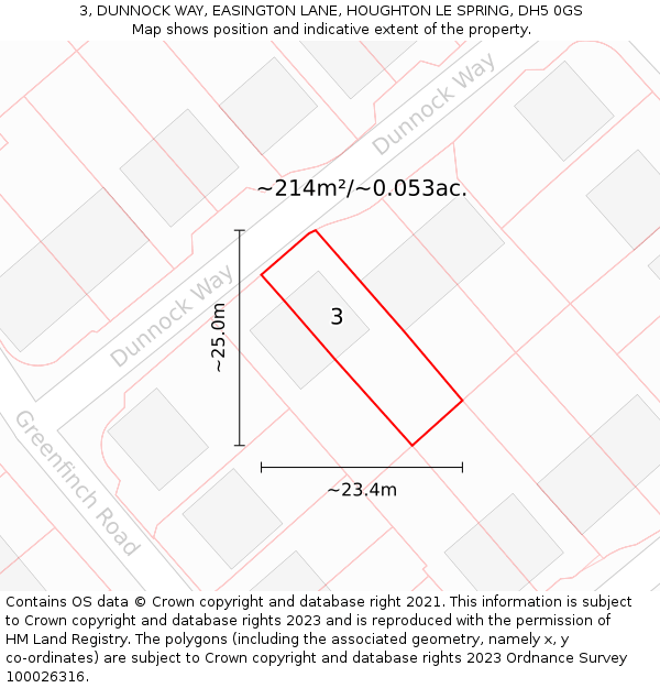 3, DUNNOCK WAY, EASINGTON LANE, HOUGHTON LE SPRING, DH5 0GS: Plot and title map