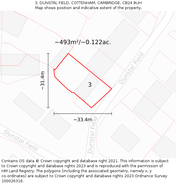 3, DUNSTAL FIELD, COTTENHAM, CAMBRIDGE, CB24 8UH: Plot and title map