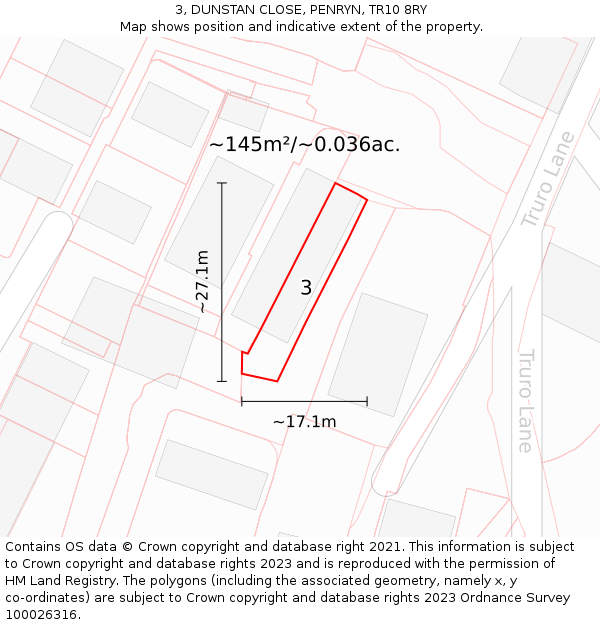 3, DUNSTAN CLOSE, PENRYN, TR10 8RY: Plot and title map