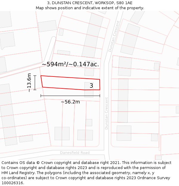 3, DUNSTAN CRESCENT, WORKSOP, S80 1AE: Plot and title map