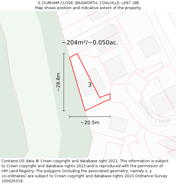 3, DURHAM CLOSE, BAGWORTH, COALVILLE, LE67 1BE: Plot and title map