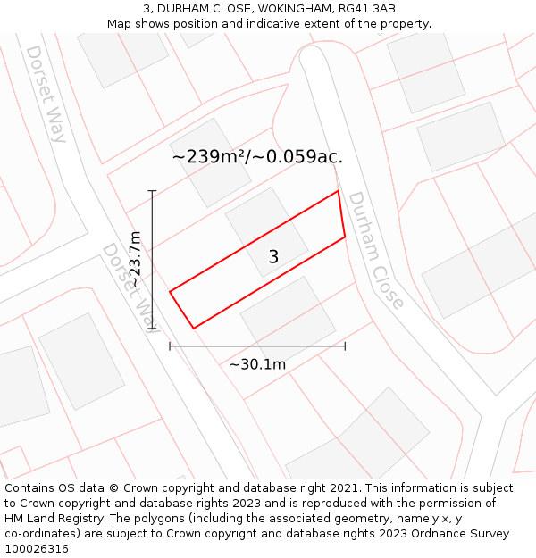 3, DURHAM CLOSE, WOKINGHAM, RG41 3AB: Plot and title map