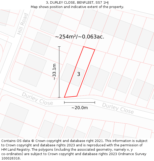 3, DURLEY CLOSE, BENFLEET, SS7 1HJ: Plot and title map