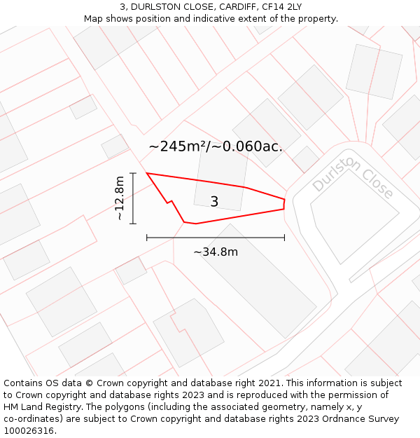 3, DURLSTON CLOSE, CARDIFF, CF14 2LY: Plot and title map