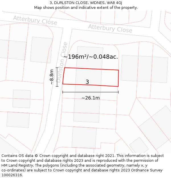 3, DURLSTON CLOSE, WIDNES, WA8 4GJ: Plot and title map