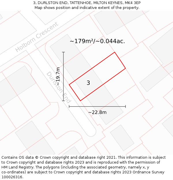 3, DURLSTON END, TATTENHOE, MILTON KEYNES, MK4 3EP: Plot and title map