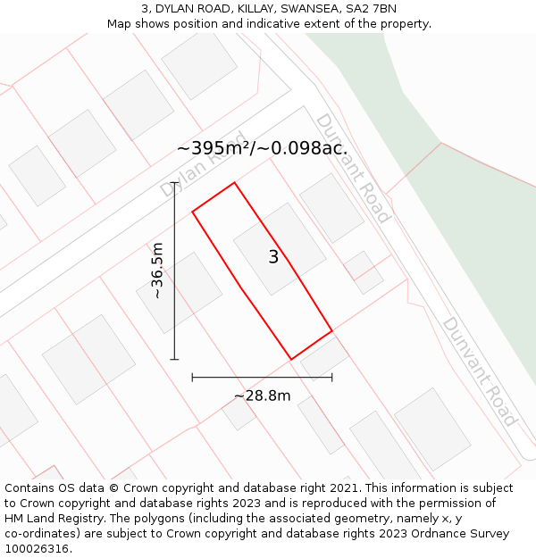 3, DYLAN ROAD, KILLAY, SWANSEA, SA2 7BN: Plot and title map