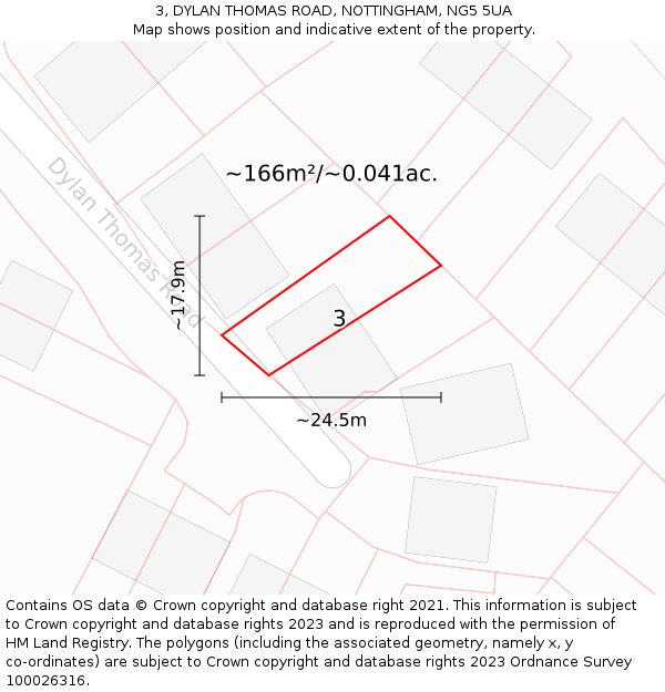 3, DYLAN THOMAS ROAD, NOTTINGHAM, NG5 5UA: Plot and title map