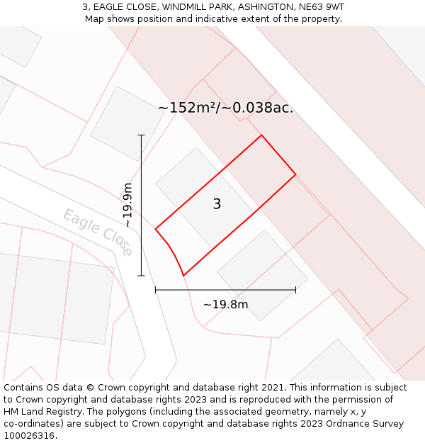 3, EAGLE CLOSE, WINDMILL PARK, ASHINGTON, NE63 9WT: Plot and title map