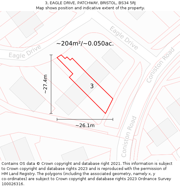 3, EAGLE DRIVE, PATCHWAY, BRISTOL, BS34 5RJ: Plot and title map