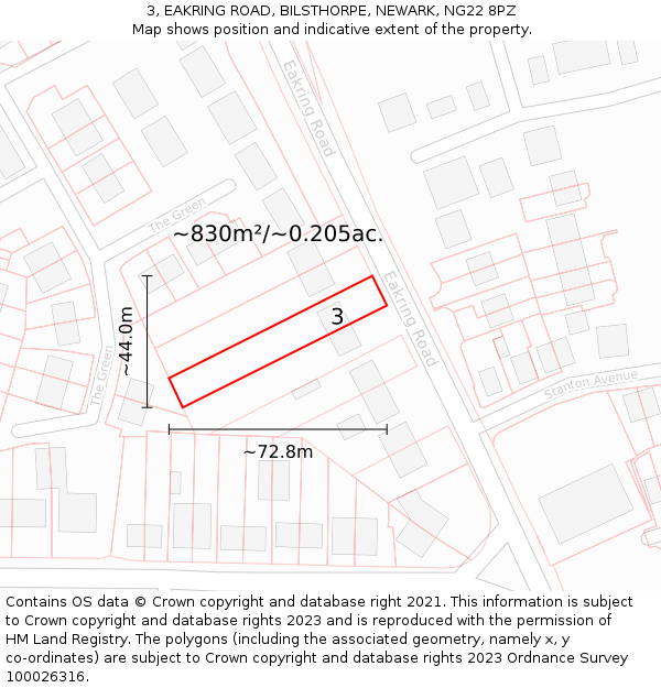 3, EAKRING ROAD, BILSTHORPE, NEWARK, NG22 8PZ: Plot and title map