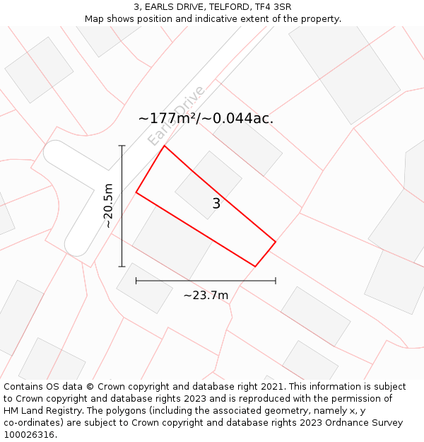 3, EARLS DRIVE, TELFORD, TF4 3SR: Plot and title map