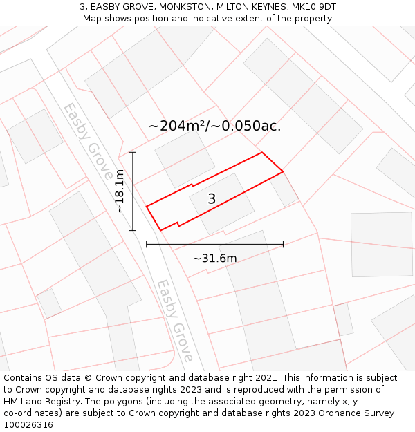 3, EASBY GROVE, MONKSTON, MILTON KEYNES, MK10 9DT: Plot and title map