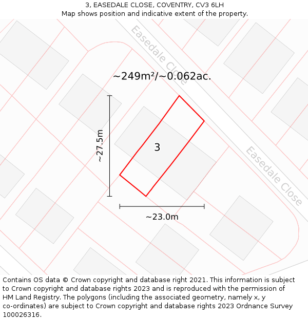3, EASEDALE CLOSE, COVENTRY, CV3 6LH: Plot and title map