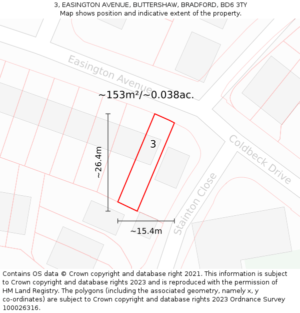 3, EASINGTON AVENUE, BUTTERSHAW, BRADFORD, BD6 3TY: Plot and title map