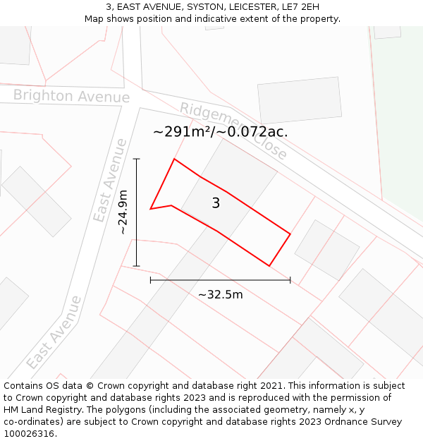 3, EAST AVENUE, SYSTON, LEICESTER, LE7 2EH: Plot and title map