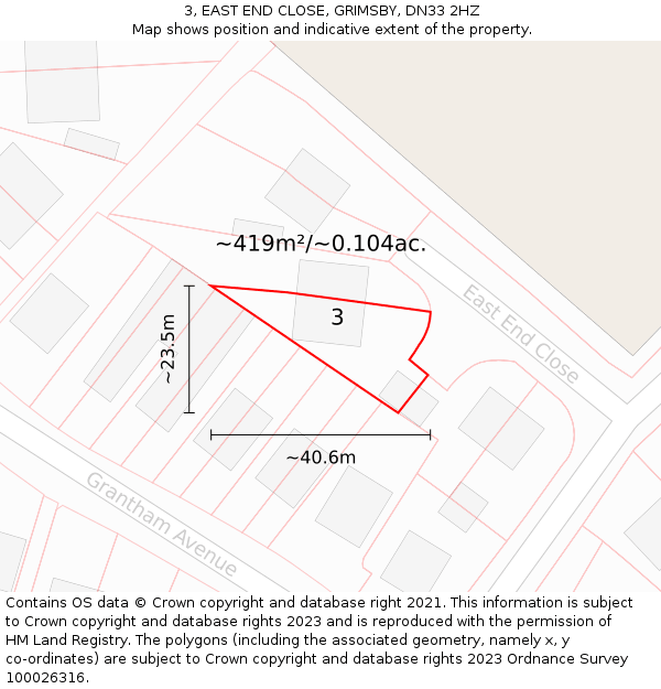3, EAST END CLOSE, GRIMSBY, DN33 2HZ: Plot and title map