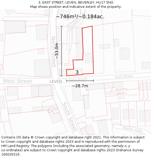 3, EAST STREET, LEVEN, BEVERLEY, HU17 5NG: Plot and title map