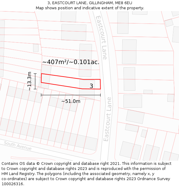 3, EASTCOURT LANE, GILLINGHAM, ME8 6EU: Plot and title map