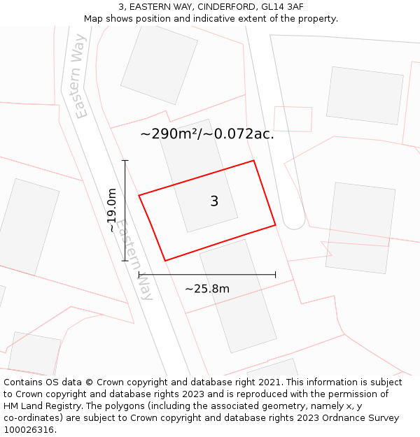 3, EASTERN WAY, CINDERFORD, GL14 3AF: Plot and title map