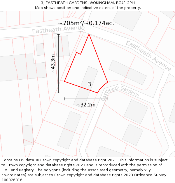 3, EASTHEATH GARDENS, WOKINGHAM, RG41 2PH: Plot and title map