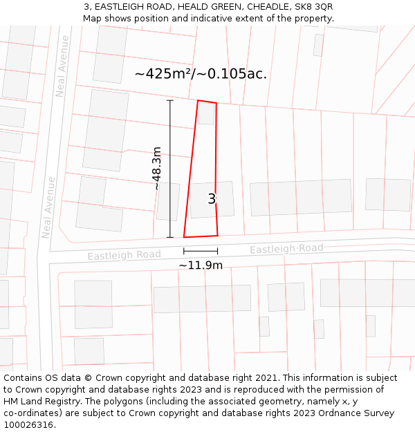 3, EASTLEIGH ROAD, HEALD GREEN, CHEADLE, SK8 3QR: Plot and title map