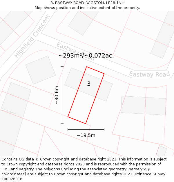 3, EASTWAY ROAD, WIGSTON, LE18 1NH: Plot and title map