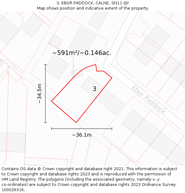 3, EBOR PADDOCK, CALNE, SN11 0JY: Plot and title map