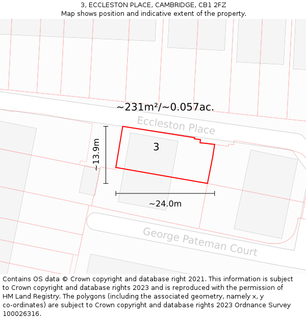 3, ECCLESTON PLACE, CAMBRIDGE, CB1 2FZ: Plot and title map