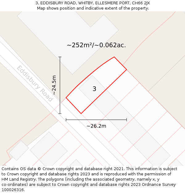 3, EDDISBURY ROAD, WHITBY, ELLESMERE PORT, CH66 2JX: Plot and title map