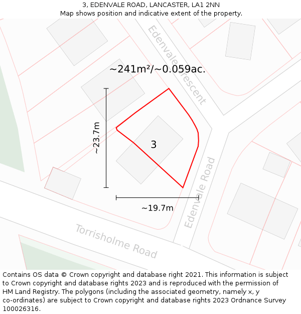 3, EDENVALE ROAD, LANCASTER, LA1 2NN: Plot and title map